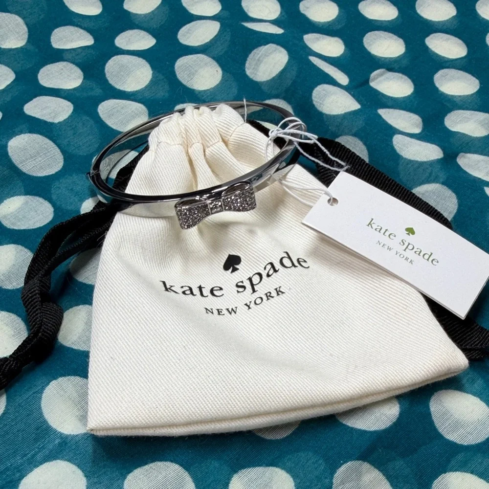 kate spade Silver Crystal Bow Hinged Bangle Bracelet - Picture 1 of 4